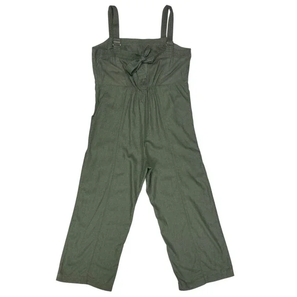 Nicole Miller Sleeveless Utility Wide Leg Linen Jumpsuit Women 2 Green Oversized - Picture 6 of 14